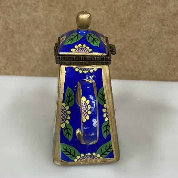 Vtg Sunflower Face Teapot Trinket Box Porcelain Sun Bright Whimsical - Picture 3 of 11